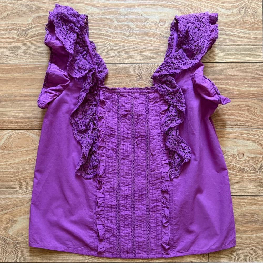Sezane lexy ruffled square neck orchid eyelet top - Picture 5 of 9